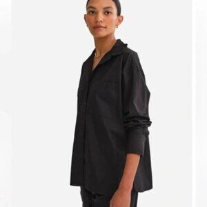 MATE the Label Poplin Organic Cotton Button Down Shirt Large Jet Black Capsule